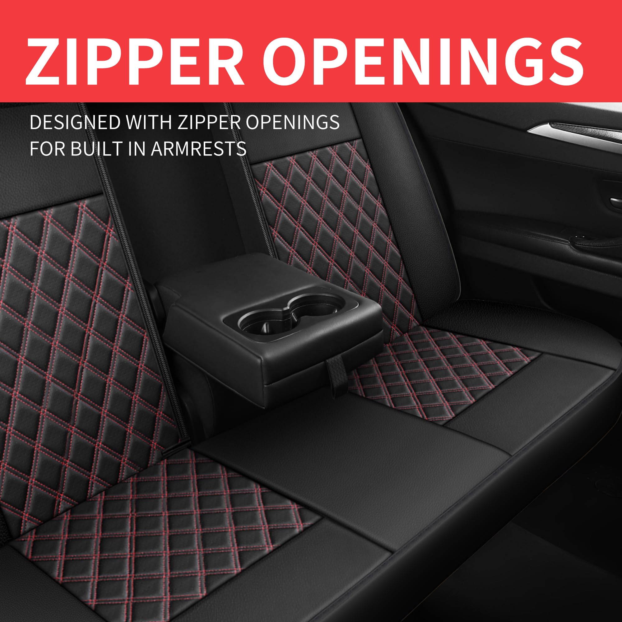 Car Seat Covers Full Set,Breathable and Waterproof Napa Leather Car Seat Cover,Interior Universal Fit for Cars,Sedans,SUVs,Vans,Trucks(Full Seat,Black+Red,N3)