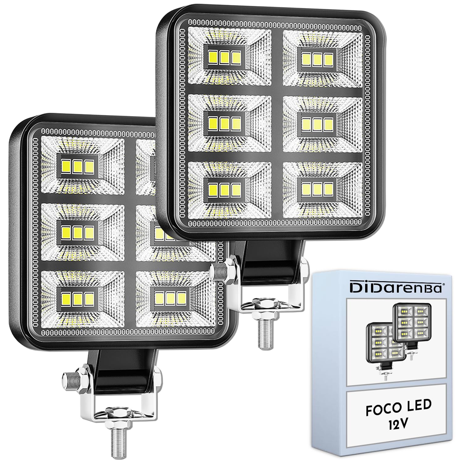 Foco led 12v 2 uds Aluminio abs 18 Leds 6500K 8.4 cm 3.34" IP65 Maxima luminosidad Faros Tractor 4x4 Largo Alcance - 1