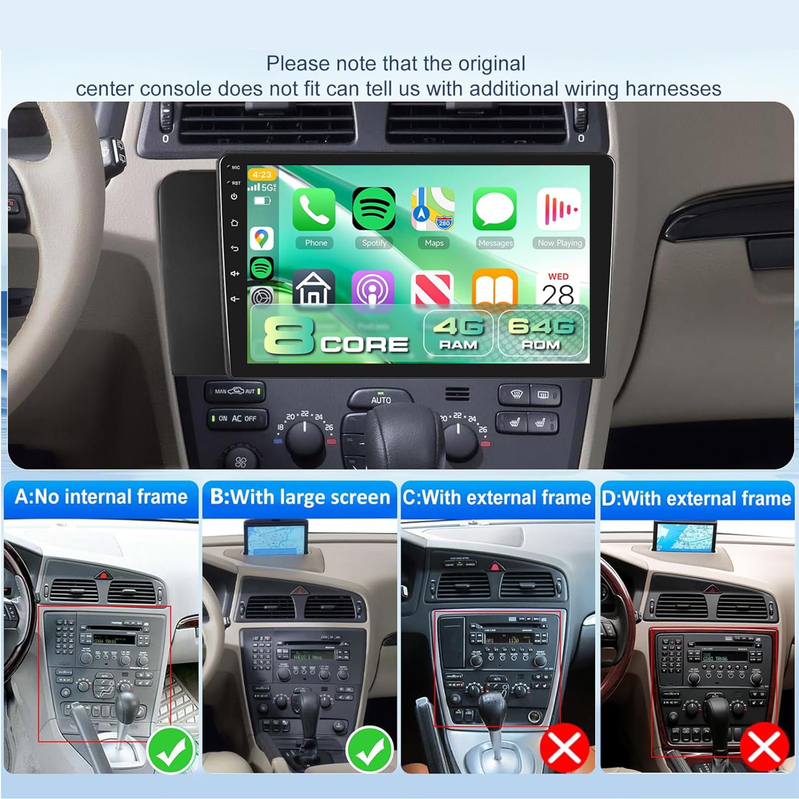 Android radio samochodowe stereo dla Volvo V70 XC70 V40 S40 S60 2005-2009 | 9"HD Ekran dotykowy w komórce Bezprzewodowy CarPlay Android Auto GPS 5 GHz WiFi Bluetooth 5.0 FM RDS SWC AHD Kamera cofania
