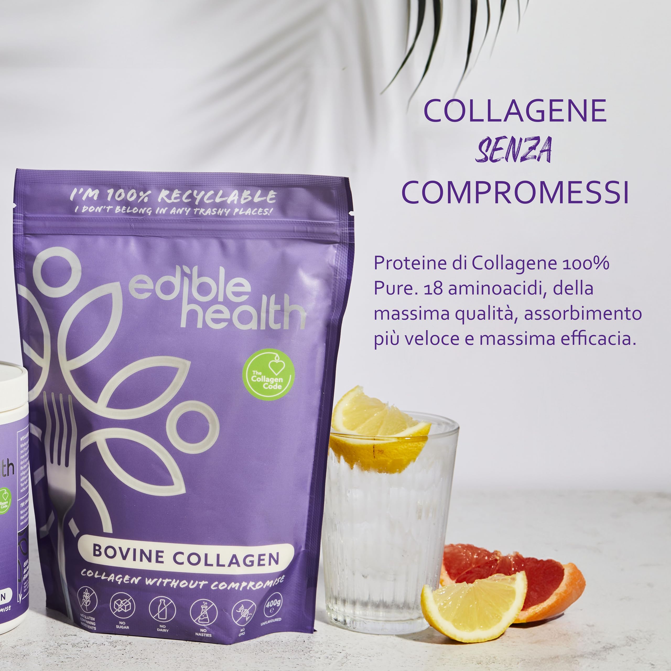 Edible Health Proteine in polvere, collagene idrolizzato, tipo 1 e 3, 1 KG | Proteine In Polvere A Base Di Collagene Idrolizzato, Con 18 Aminoacidi, Tipi 1 E 3; Per Diete Paleo E Keto; Kosher E Halal.
