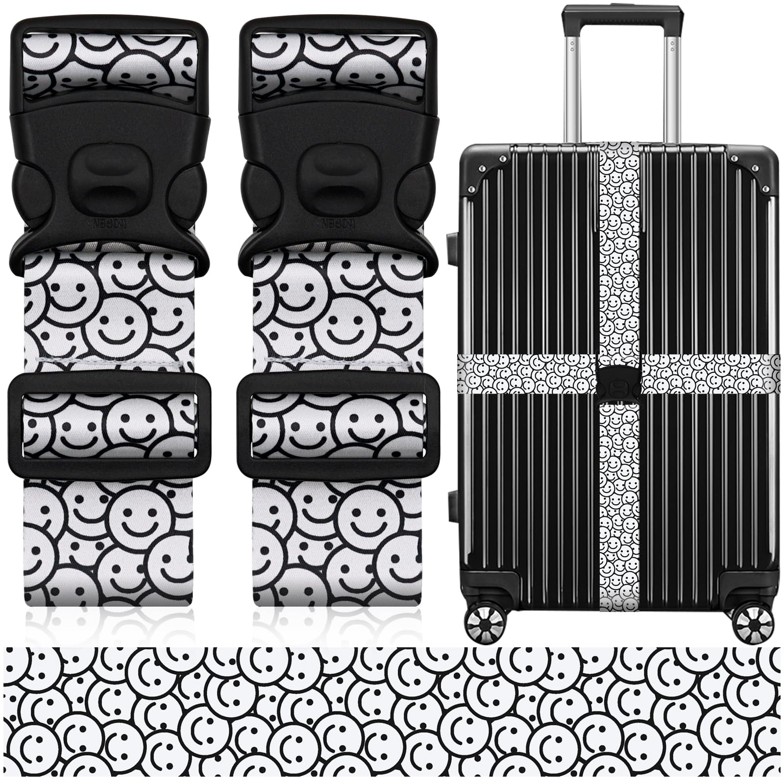 2 Pack Luggage Straps for Suitcases, Adjustable Travel Belt with Double Lock and Quick Release Buckle, Heavy Duty Nylon Bag Packing Strap, Bright