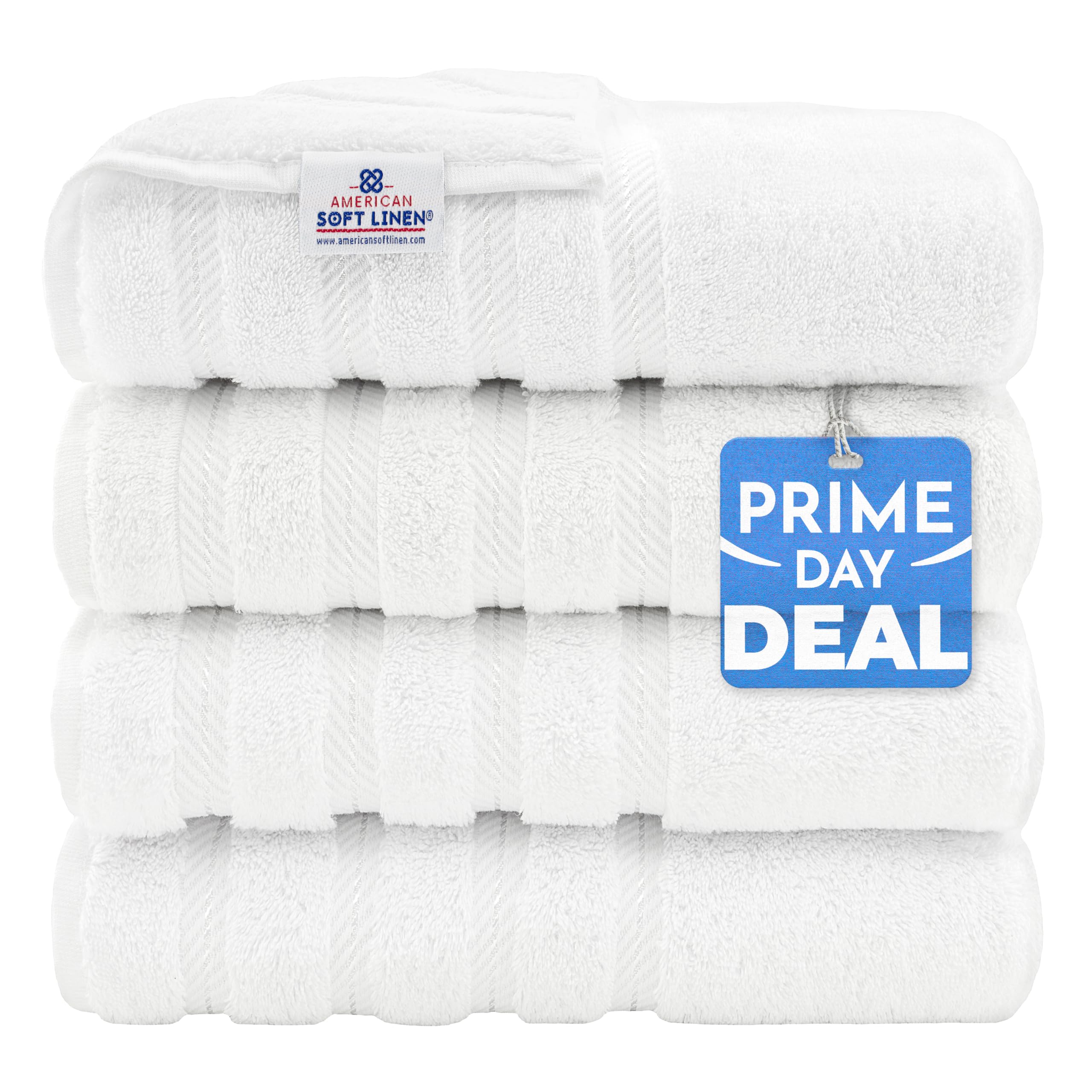 American Soft Linen Luxury 4 Piece Bath Towel Set, 600 GSM 100% Cotton Turkish Bath Towels for Bathroom, 27x54 in Extra Large Bathroom Shower Towels, White