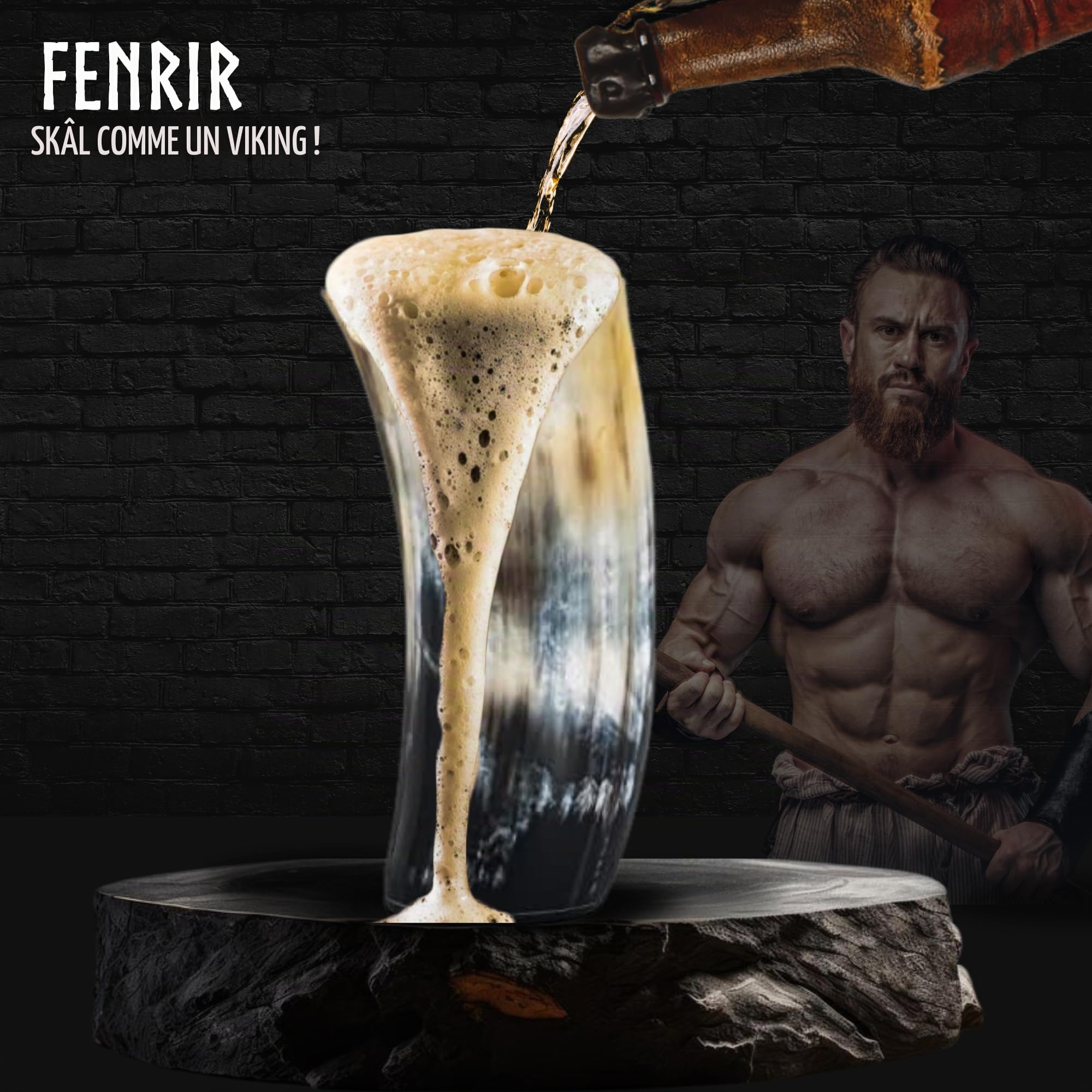 FENRIR Lot de 2 Tasses Viking en Corne à Boire | Cadeaux pour Homme et Femme | Décapsuleur | Parfaite pour la Bière, l'Hydromel et le Whisky | 100%