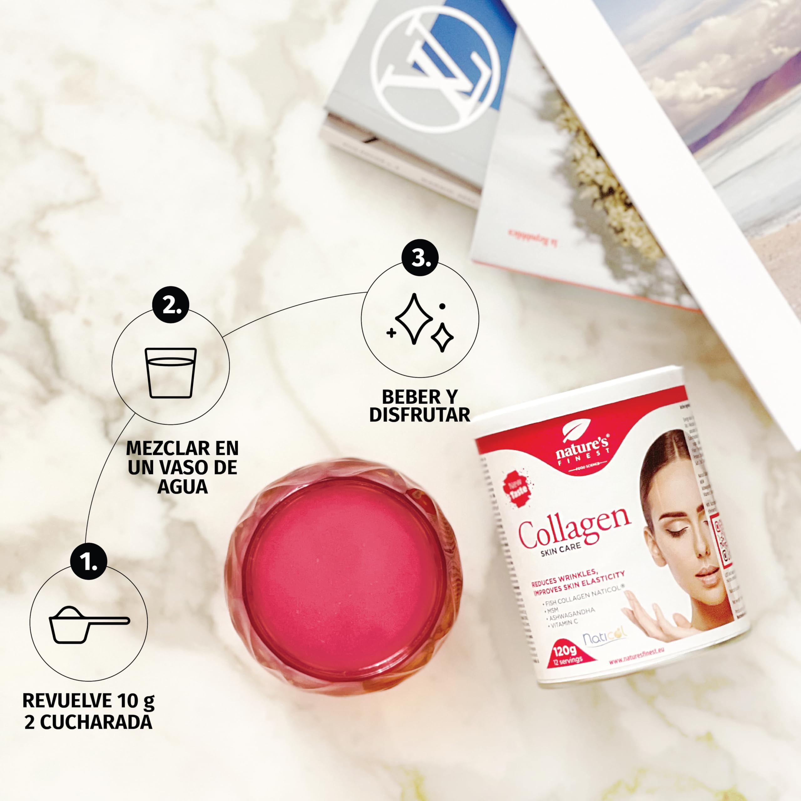 Nature's Finest Colágeno SkinCare con Naticol®, MSM, Ashwagandha y Vitamina C, Colageno marino hidrolizado puro en polvo - Vitaminas para el cabello, piel y uñas