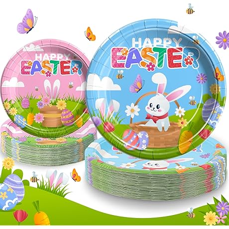 Easter Themed Party Paper Plates 40 Counts, 9inch and 7inch Easter Colorful...
