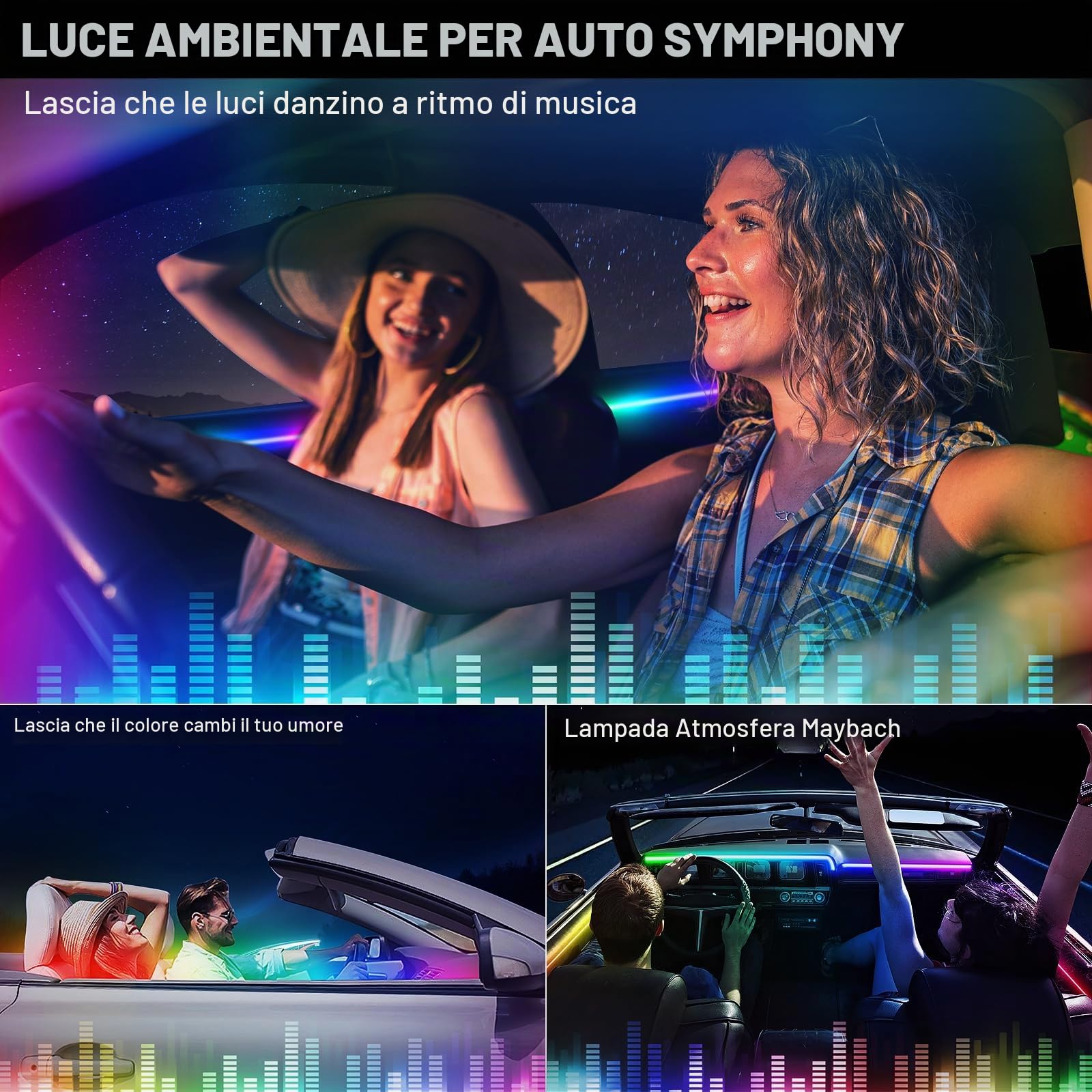 Striscia LED acrilica Dream+Color per interni dell'auto con APP wireless, RGB 6 in 1 con 175 pollici, 612 LED, kit di illuminazione ambientale a fibra ottica, strisce LED al neon dinamiche con