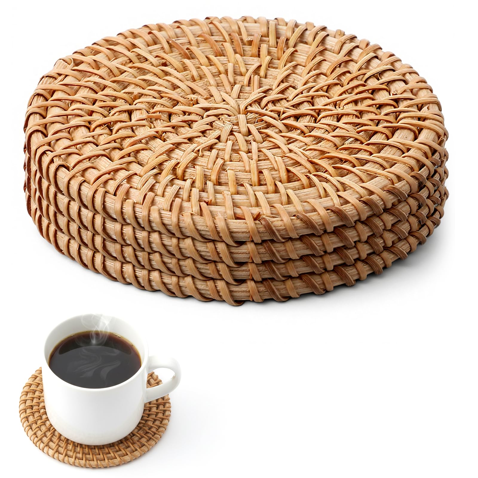 Natural Rattan Coasters Set 4-Pack Boho