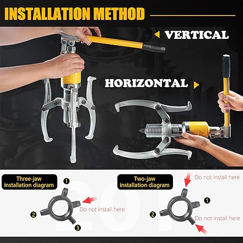 Miniatura 5 de NEWTRY Extractor de engranajes hidráulicos Kit de potencia Porta de gato hidráulico de perfil bajo de 5 toneladas y 20 toneladas + bomba manual