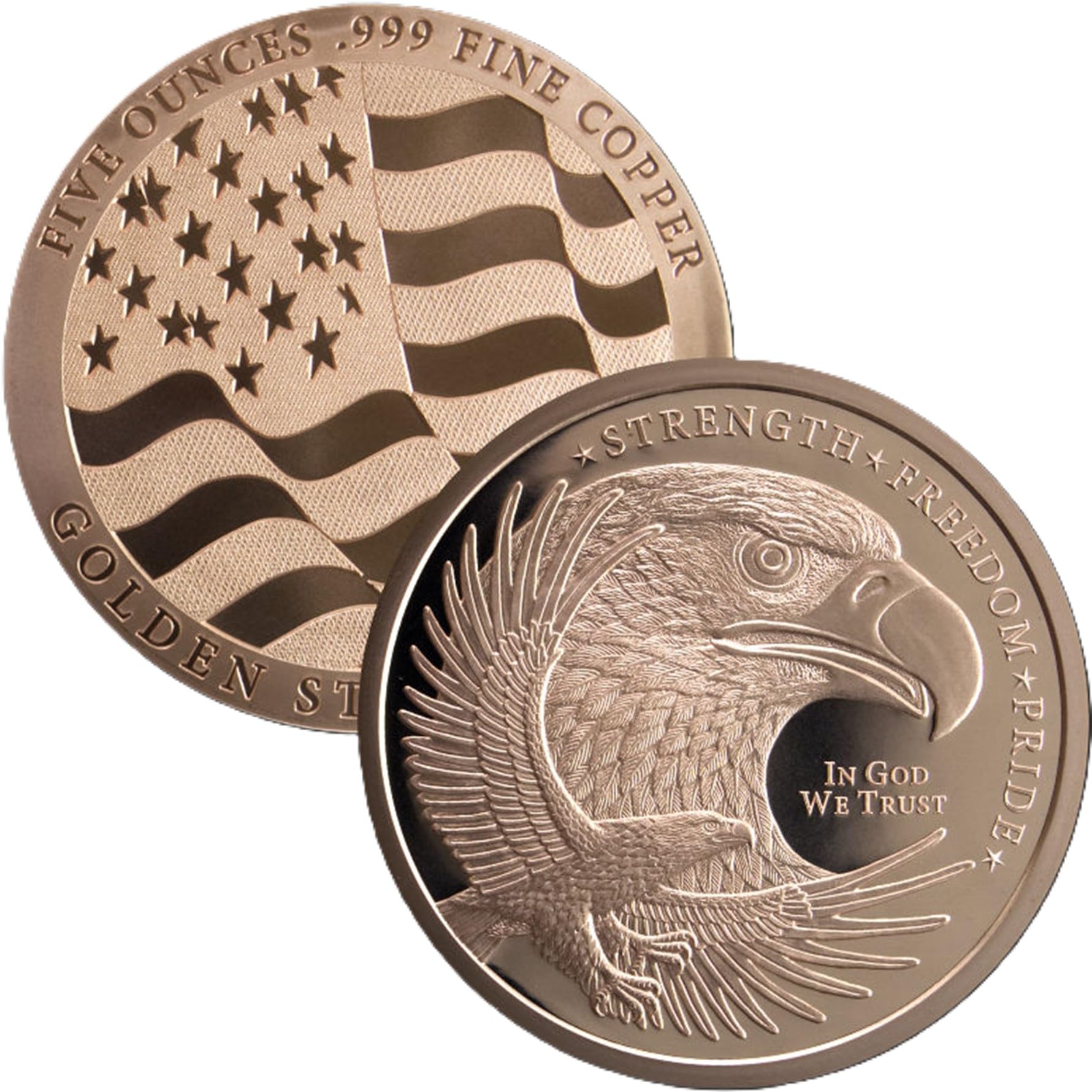142 g USA Eagle .999 feines Kupfer, rund, mit Kapsel, Größe XL (64 mm) groß