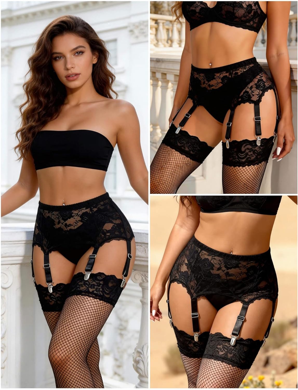 Talla Grande Liguero Encaje Sexy con 6 Pinzas Conjunto Liguero Lenceria Mujer Ro - foto 3