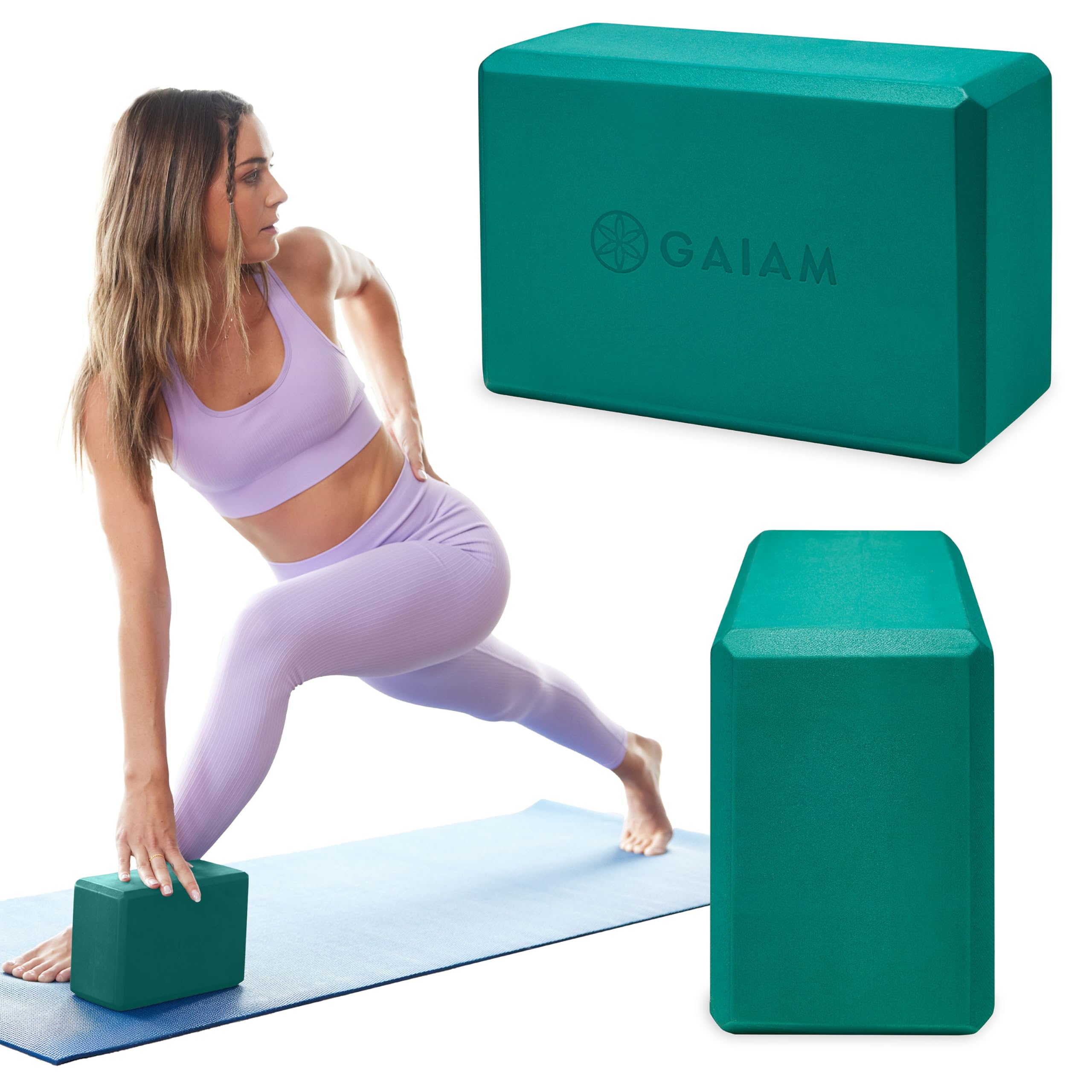 Gaiam Yoga Block - Supportive Latex-Free EVA Foam Soft Non-slip Surface for Yoga, Pilates, Meditation, Lush Teal