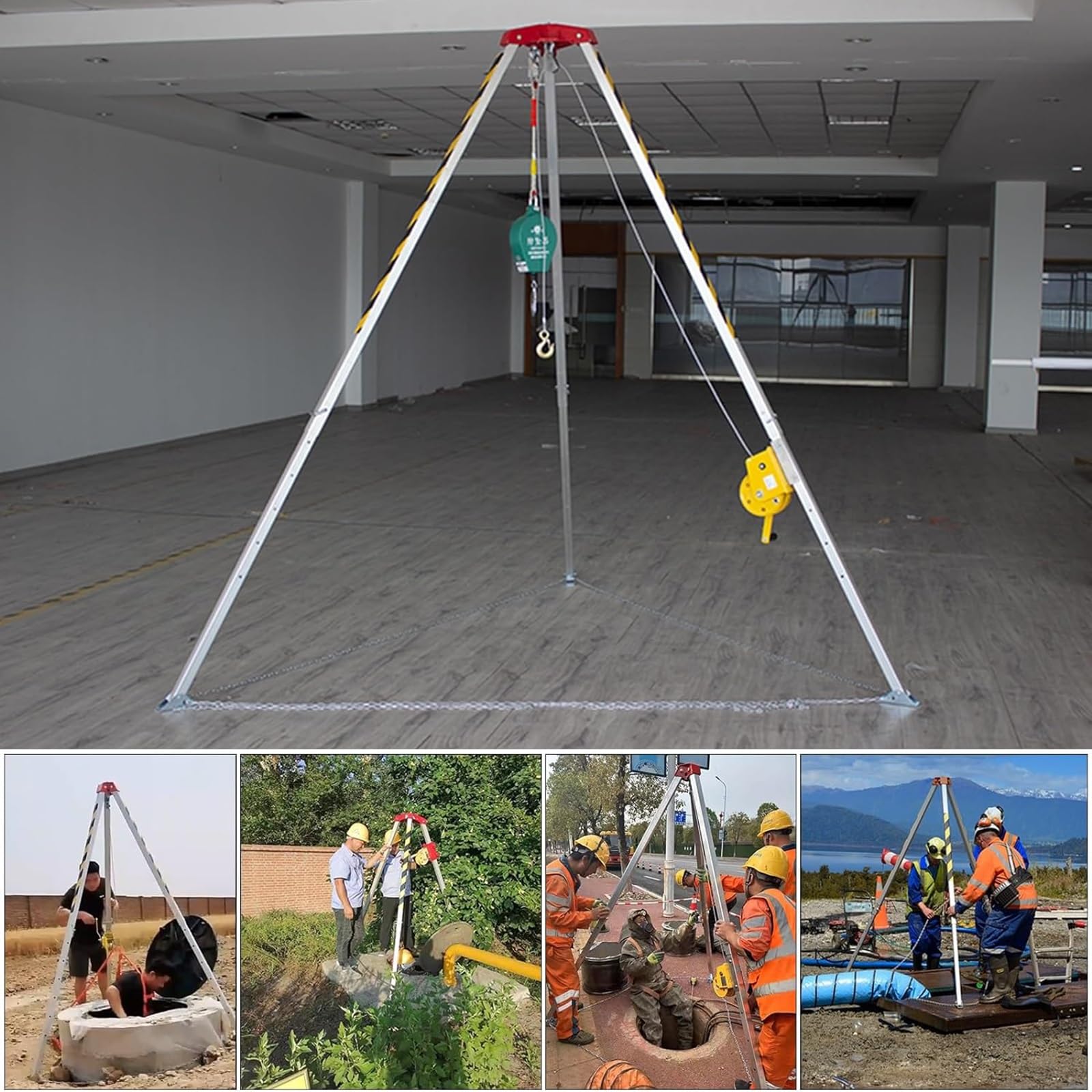 Confined Space Tripod and Winch, Rescue Tripod with Fall Protection Safety Harness, Telescopic Safety Tripod Engine Lifting Hoist (Color : 1800 LBS Winch)