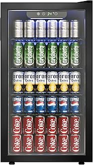 Beverage Refrigerator Cooler, 126 Can Mini Fridge with Glass Door for Wine, Soda Beer, Beverage Cooler for Home, Bar, Office with Adjustable Removable Shelves, Black