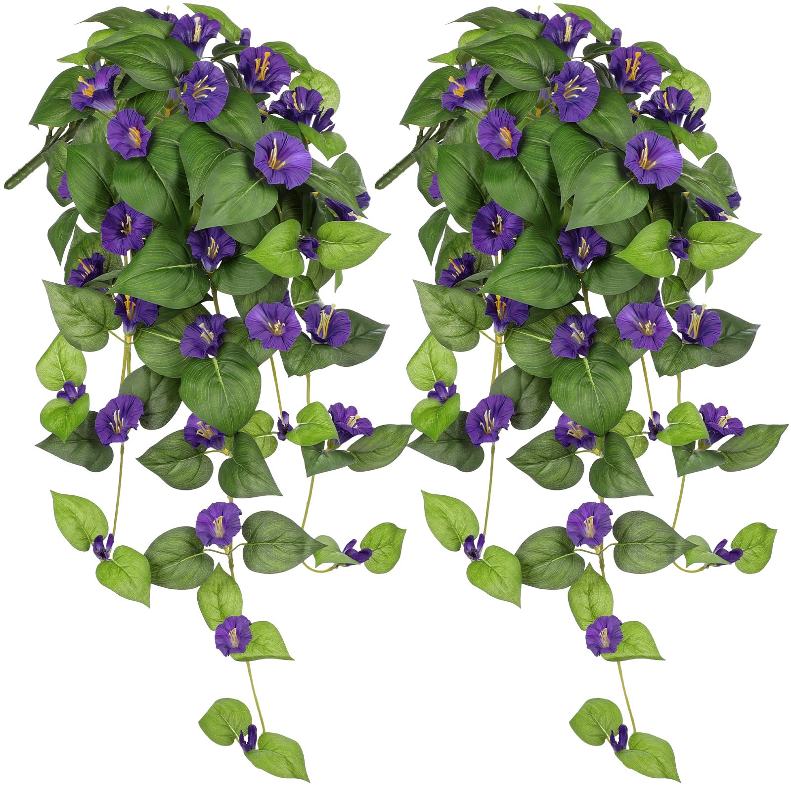 Briful 2er Set Künstliche Morning Glory Hängepflanzen – 65 cm Kunstblumen Ranken – Lila Dekoblumen für Balkon, Wand, Fenster, Wohnzimmer, Innenbereich