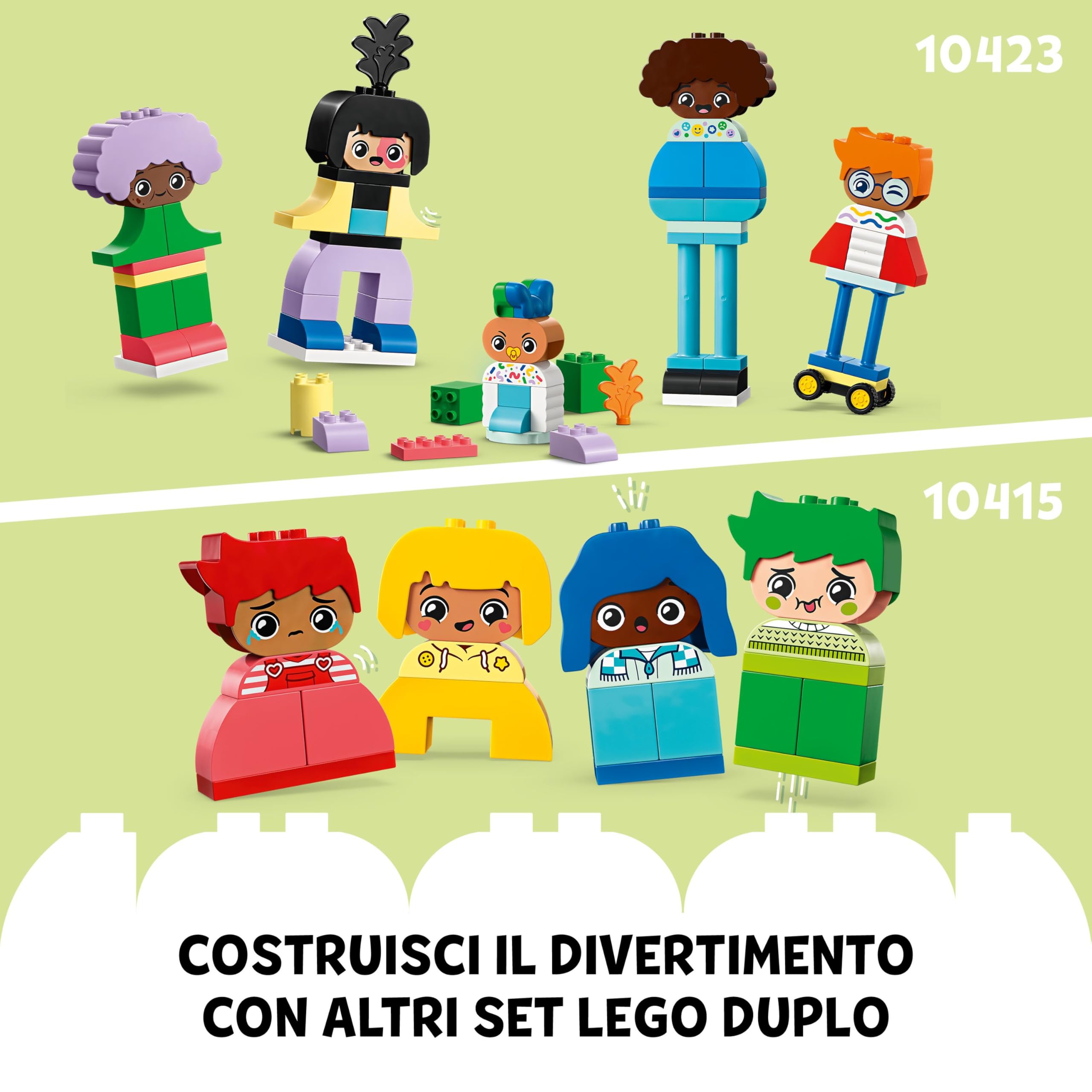 LEGO DUPLO Town Persone da Costruire con Grandi Emozioni - Gioco per Bambini e Bambine da 3 Anni per la Motricità Fine - Include 71 Mattoncini per Personalizzare 5 Personaggi - Idea regalo - 10423