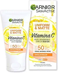 Garnier Protetor Solar Hidratante Efeito Matte FPS50 Uniform & Matte, Antioleosidade com Vitamina C, 40g, Cor Clara