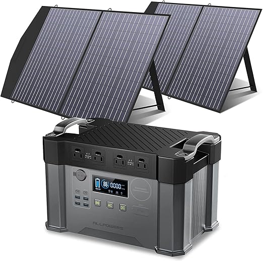 ALLPOWERS S2000 1500Wh Solar Generator with Panels included 2000W Portable Power Station with 2 Foldable Solar Panels 100W for Battery Backup Electric Vehicle RV Emergency