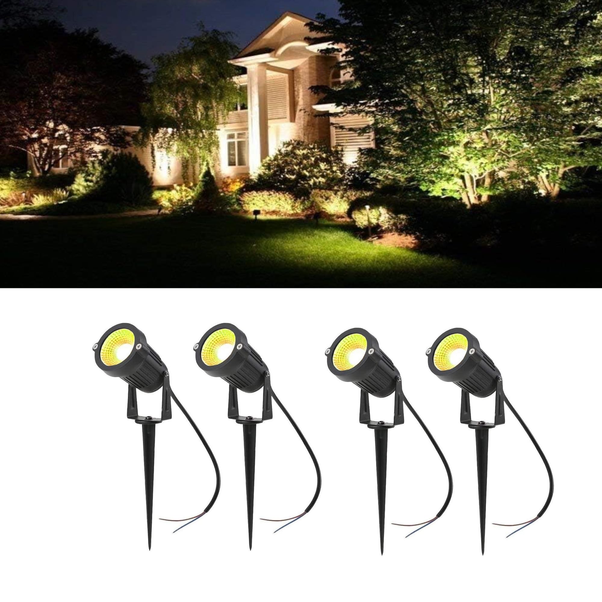 Garden Spike Lights 12W Pathway Lights 4-Pack COB LED Garden SpotlightsIp65 Waterproof Outdoor Landscape Spotlights with Spike Stand for Garden,Yard, Lawn(3000K Warm White) (9, Watts) 1 Year warranty.