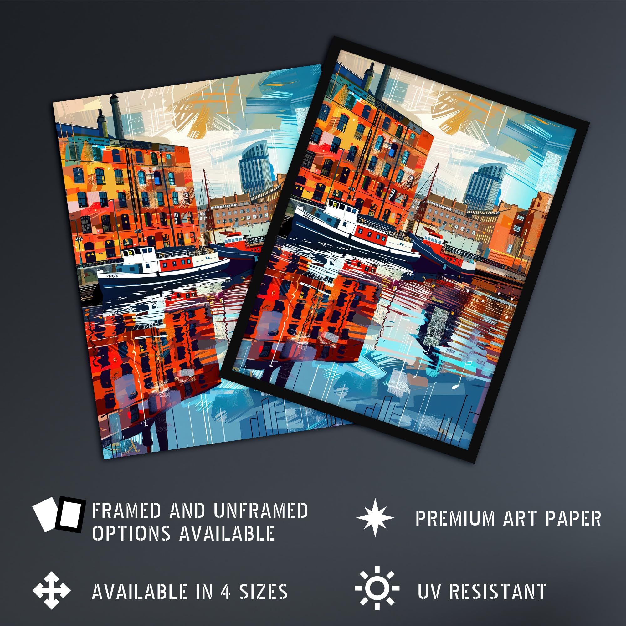 Artery8 Port of Liverpool Colourful Artwork Cityscape Living Room Extra Large XL Wall Art Poster Print, Unframed 24X32", 81L x 61W cm - Image 2