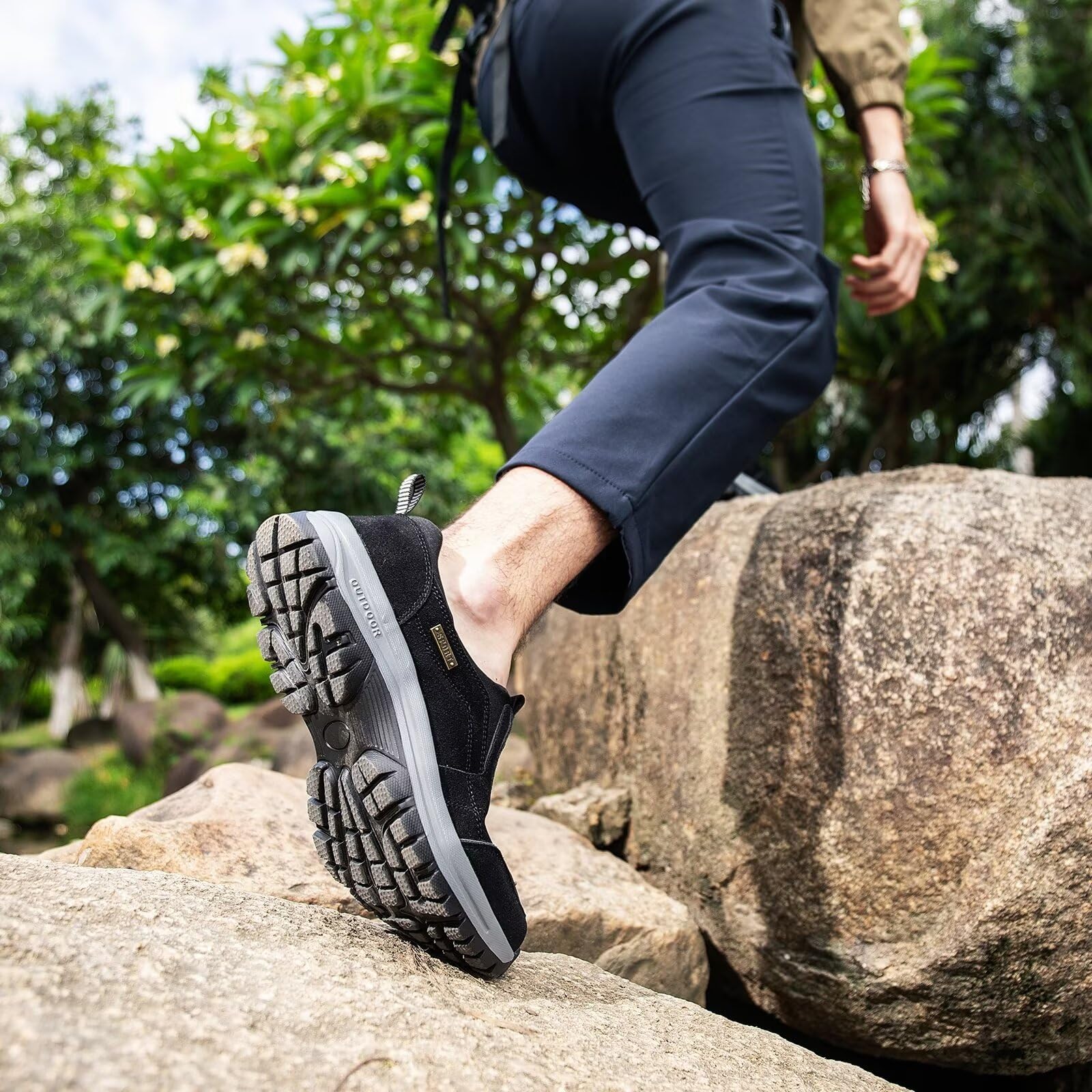 Chaussure de Marche Homme Orthopédiques sans Lacets Baskets de randonnée en Plein air Chaussures Antidérapant à Enfiler Baskets De Trekking