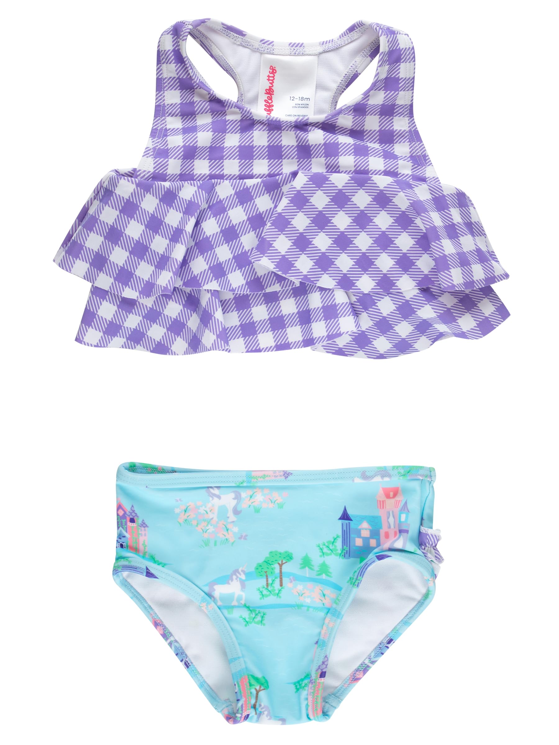 RuffleButts Girls UPF50+ Sun Protection Flounce Bikini Two Piece Swimsuit