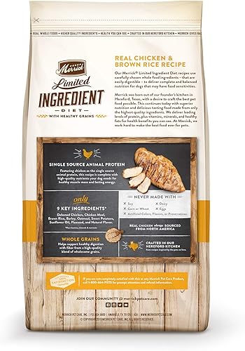 Miniatura 2 de Merrick Alimento seco para perros con dieta de ingredientes limitados, receta de pollo real y arroz integral con granos saludables, bolsa de 22
