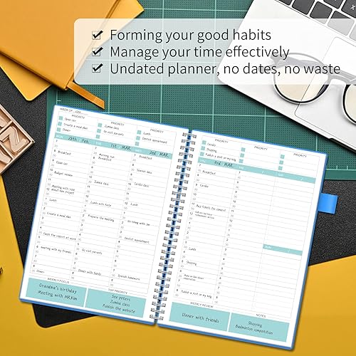 Miniatura 2 de Regolden-Book - Agenda semanal sin fecha, agenda diaria por hora con intervalo de 30 minutos, cubierta flexible, cuaderno de encuadernación en