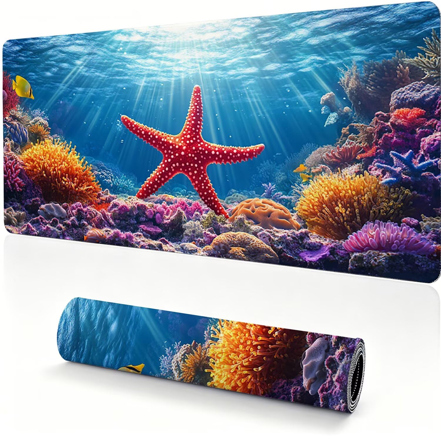 Tappetino Mouse Gaming XXL 1200x600x4mm stella marina 0x0-183 | Tappetino Scrivania con Base in Gomma Antiscivolo Bordi Cuciti per Computer, PC, Migliora la Precisione e la Velocità