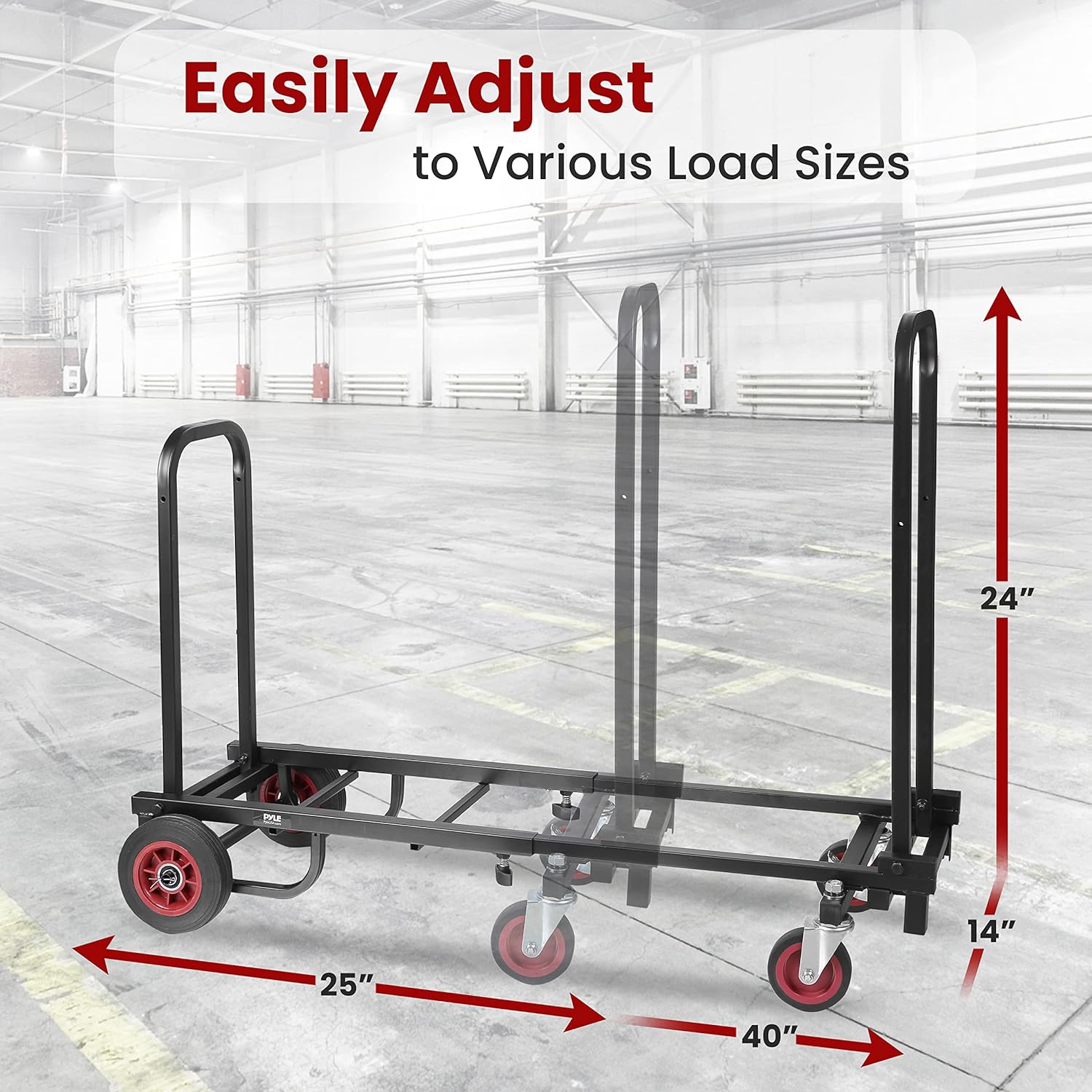 Pyle Adjustable Professional Equipment - Compact 8-in-1 Folding, Foldable and Lightweight, Hand Truck/Dolly/Platform Cart, Extends Up to 27.52 to 44.25 - Pyle PKEQ48
