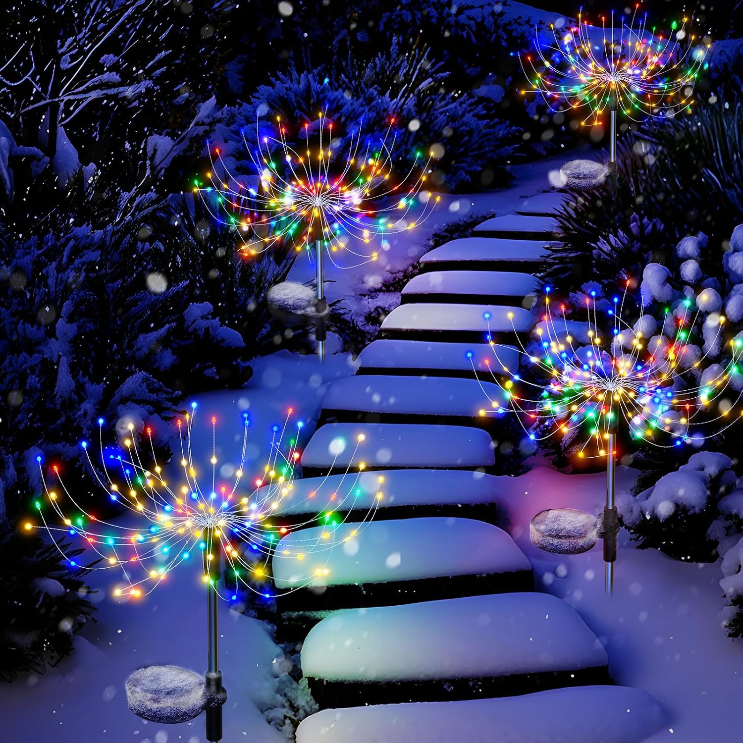 Solar Sparkles Landscape Light Garden Fairy Colorful Light Outside Solar Fireworks Lights Outdoor Waterproof 120 LED Decorative Nightlight Outdoor for Yard Patio Pathway Lawn Party Decor, 4 Pack