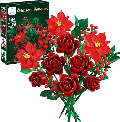 Juego de construcción de ramo de rosas para el día de la mujer, para adultos, decoración botánica floral de Pascua artificial para centro de mesa,