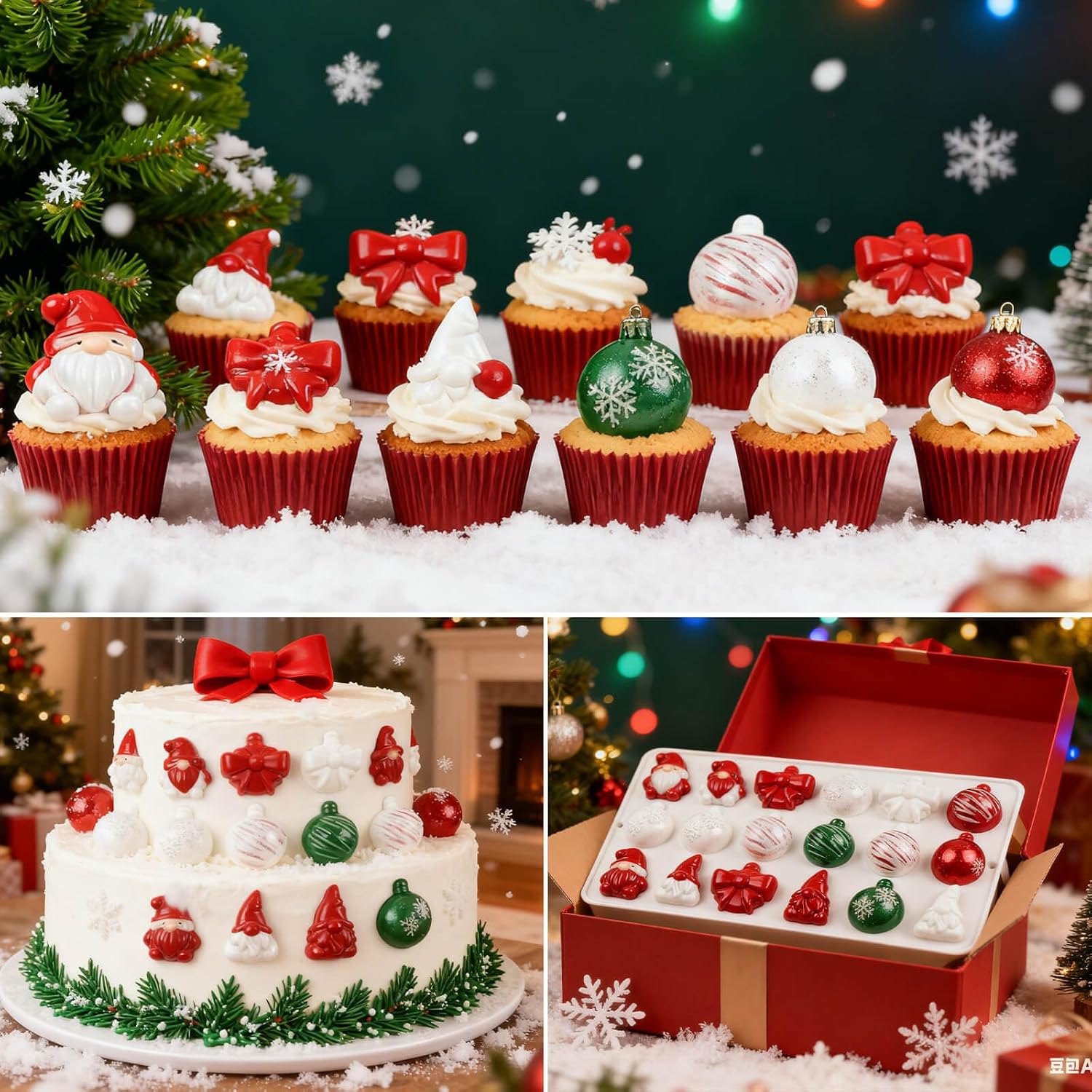 Christmas Silicone Mold for Baking 3 Pack, 3D Christmas Gnome Candy Chocolate Molds Holiday Mini Pie Mould with Christmas Bell Shape for Mini Cakes, Handmade Soap, Chocolate, Jello, Candy and Candles