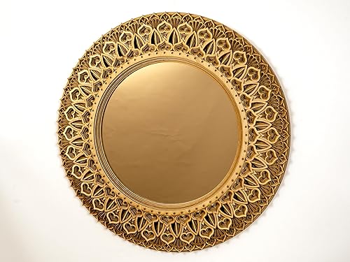 Miniatura 6 de BHDecor Espejo para decoración de pared para el hogar, marco tallado con corte láser, elegante mandala de madera para colgar, paneles de MDF para