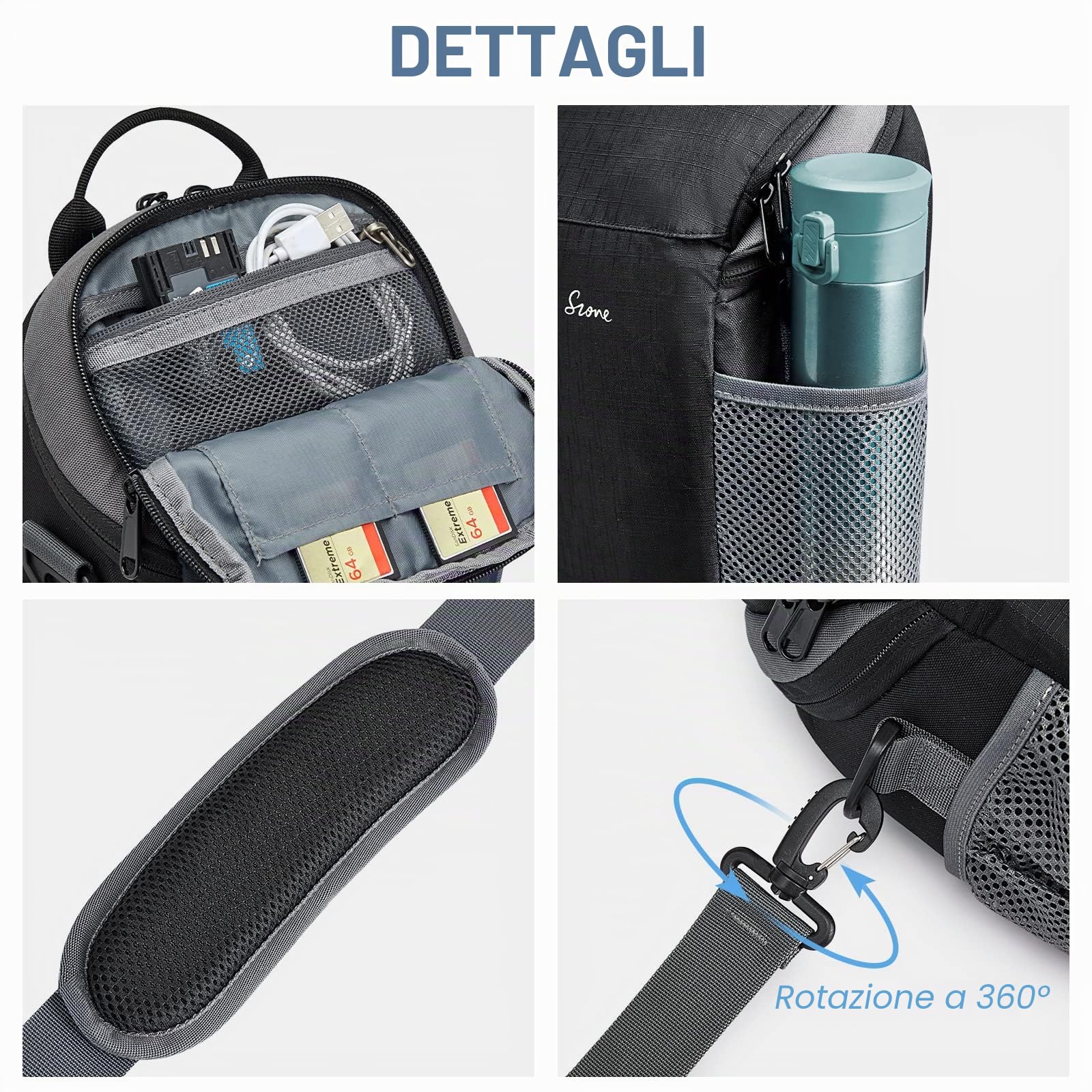 S-ZONE Custodia per fotocamera DSLR/SLR, impermeabile, per fotografi, compatibile con Nikon, Canon, Sony, Nero, Zaino casual