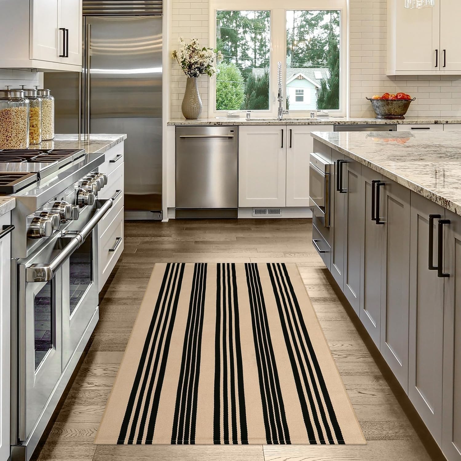 OJIA Outdoor Rug 3'x5', Black and Tan Area Rug Machine Washable Rugs Cotton Hand Woven Entry Rug Indoor Outdoor Striped Carpet for Front Porch/Deck/Backyard/Camping/Outdoor Decor - Image 7