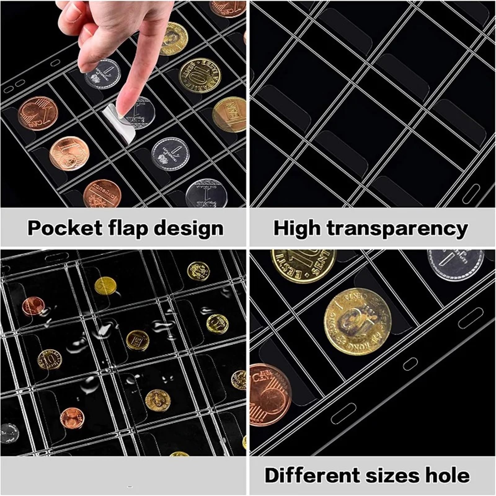 Album Monedas 6/9/12/20/30/42 Pocket Coin Pages 10PCS 20PCS Plastic Holders Stamp Collector Supplies for Currency Collection(20pcs-20 Grids)