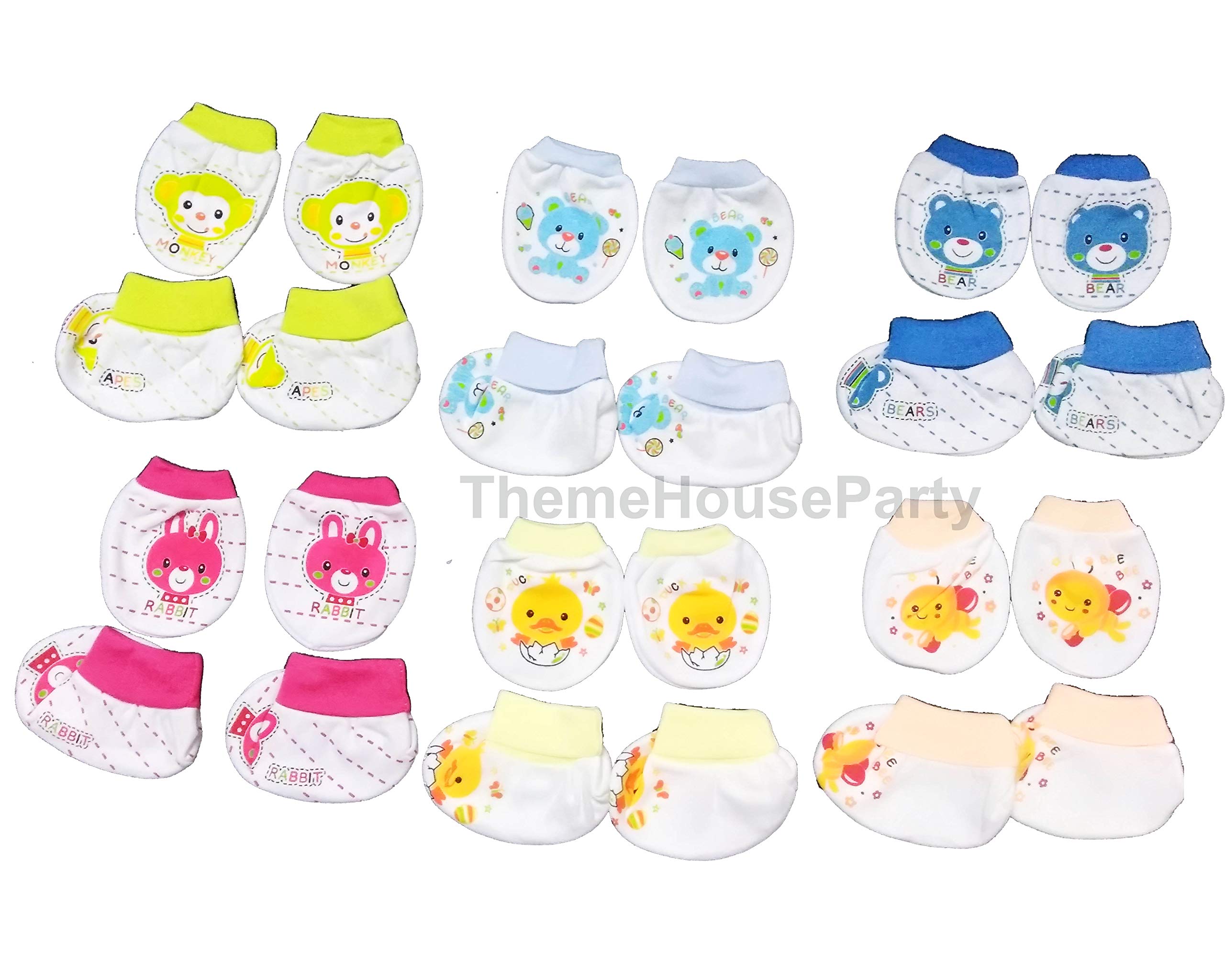 ThemeHouseParty Baby Boy's and Baby Girl's Cotton Mittens and Booties Combo Set (AA4, 0-6-Months)