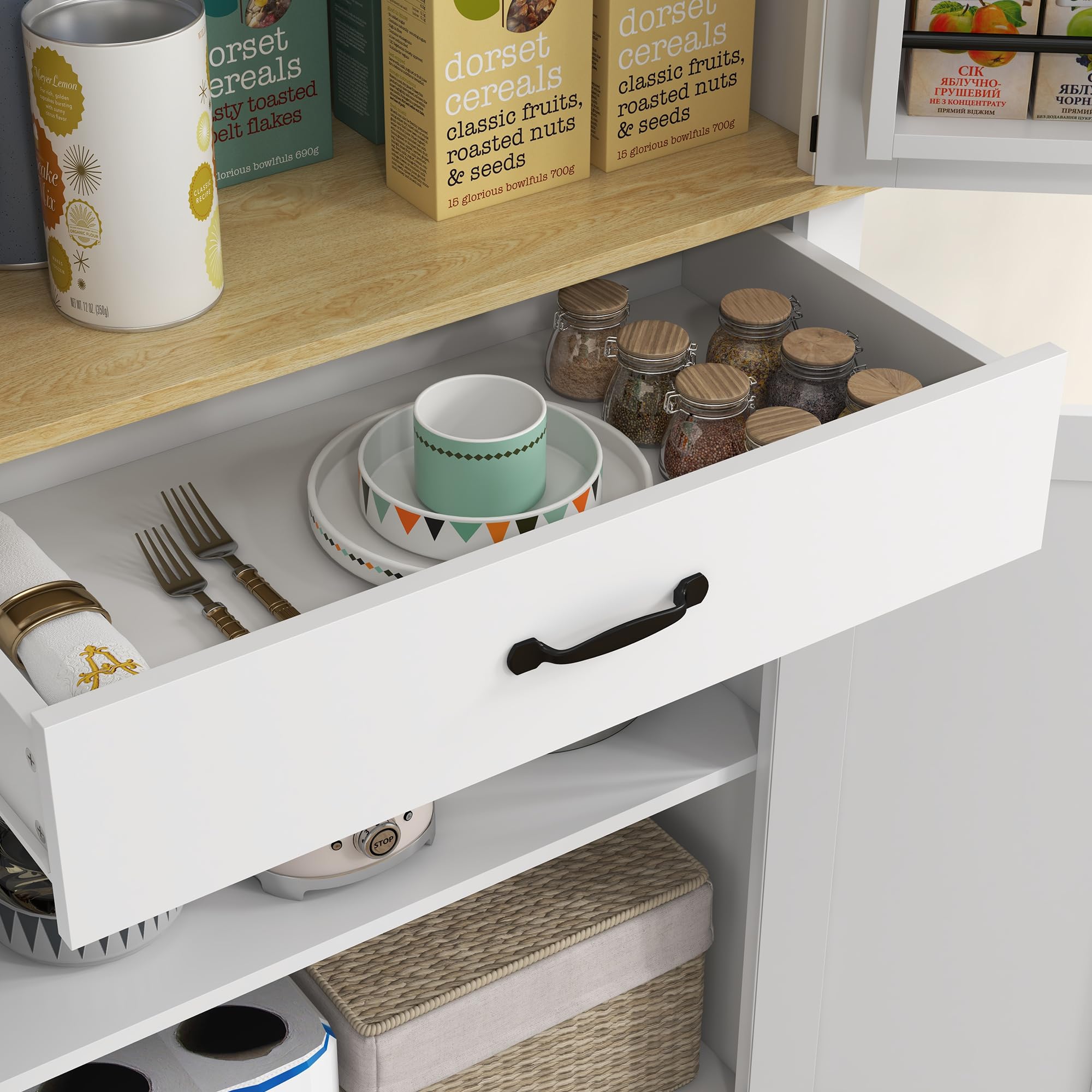 HOMCOM Armoire de Cuisine Buffet Cuisine 4 Portes 76,5 x 40 x 181 cm Blanc