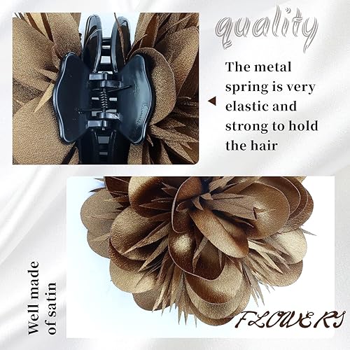 Miniatura 4 de Paquete de 4 pinzas de plástico para el cabello con flores de satén grandes, pasadores, mandíbulas, abrazaderas, soportes para moño, accesorios para