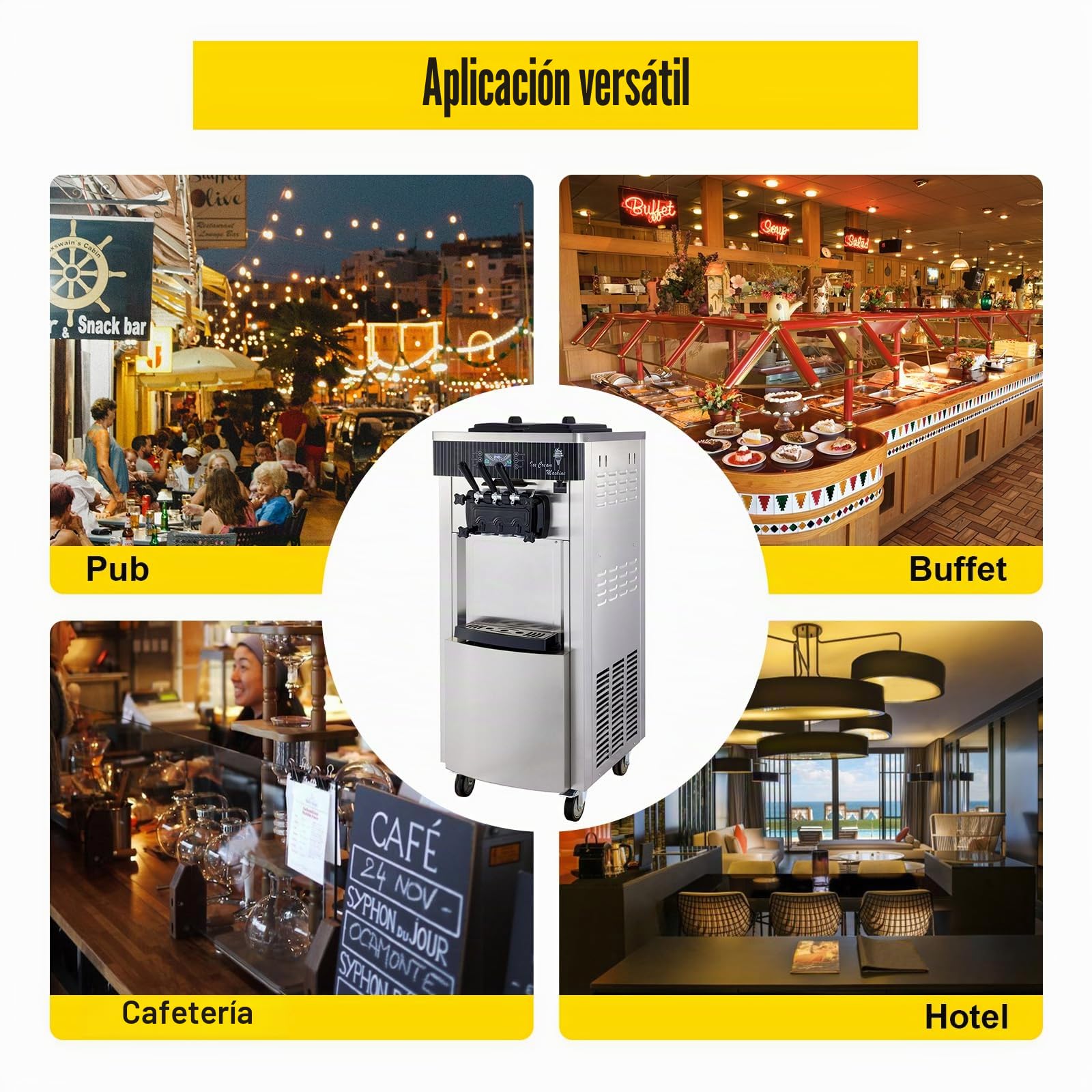 Máquina de helado comercial 20-28L/h 2200W 3 sabores, máquina de helado italiana tolva, panel LED de limpieza automática, refrigeración de noche, para yogur café Snack-Bar