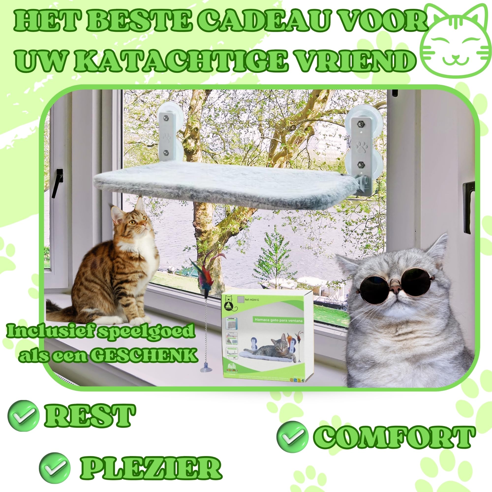 LEKEFETO Cordless Kattenhangmat, Kattenligbed Met Zuignappen En Afneembaar Dubbelzijdig Stoffen Kussen Opvouwbaar Kattenraam Baars Tot 15 Kg Voor Ramen Muur 30 X 52 Cm Wit 2952070531