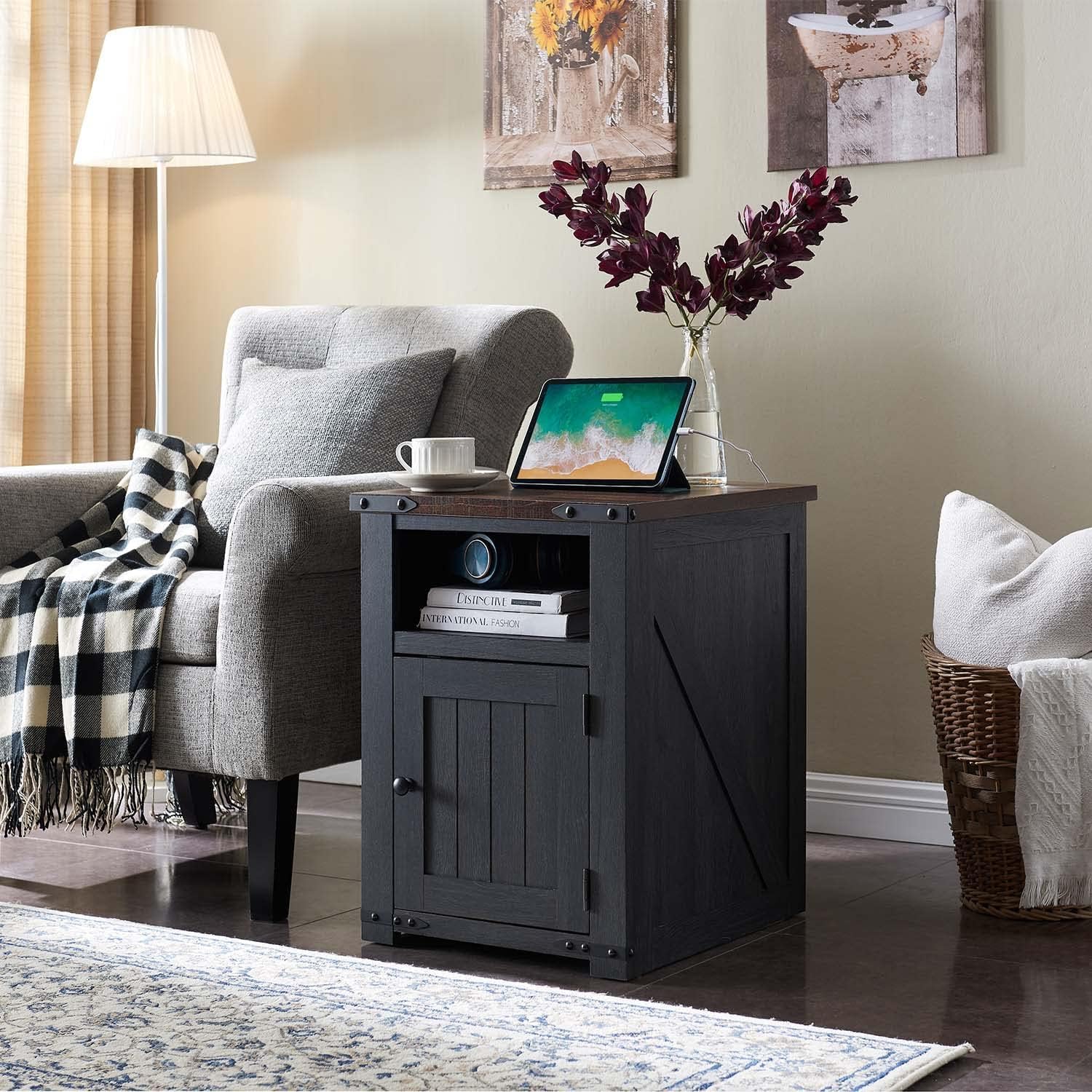 IFGET Farmhouse End Table with Charging Station, 20