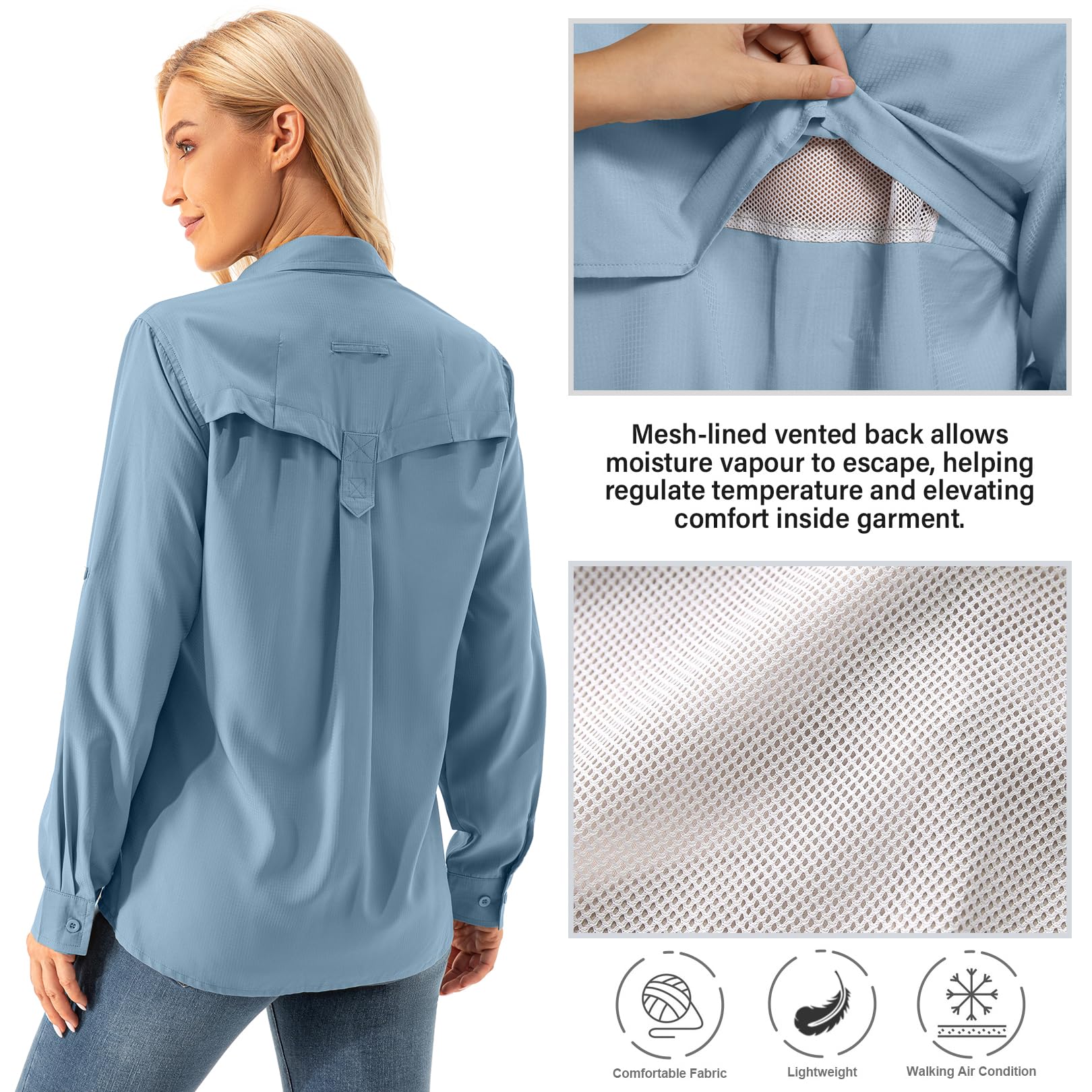 T-shirt à manches longues pour femme, protection solaire UPF 50, séchage rapide, idéal pour la pêche, la randonnée, les voyages