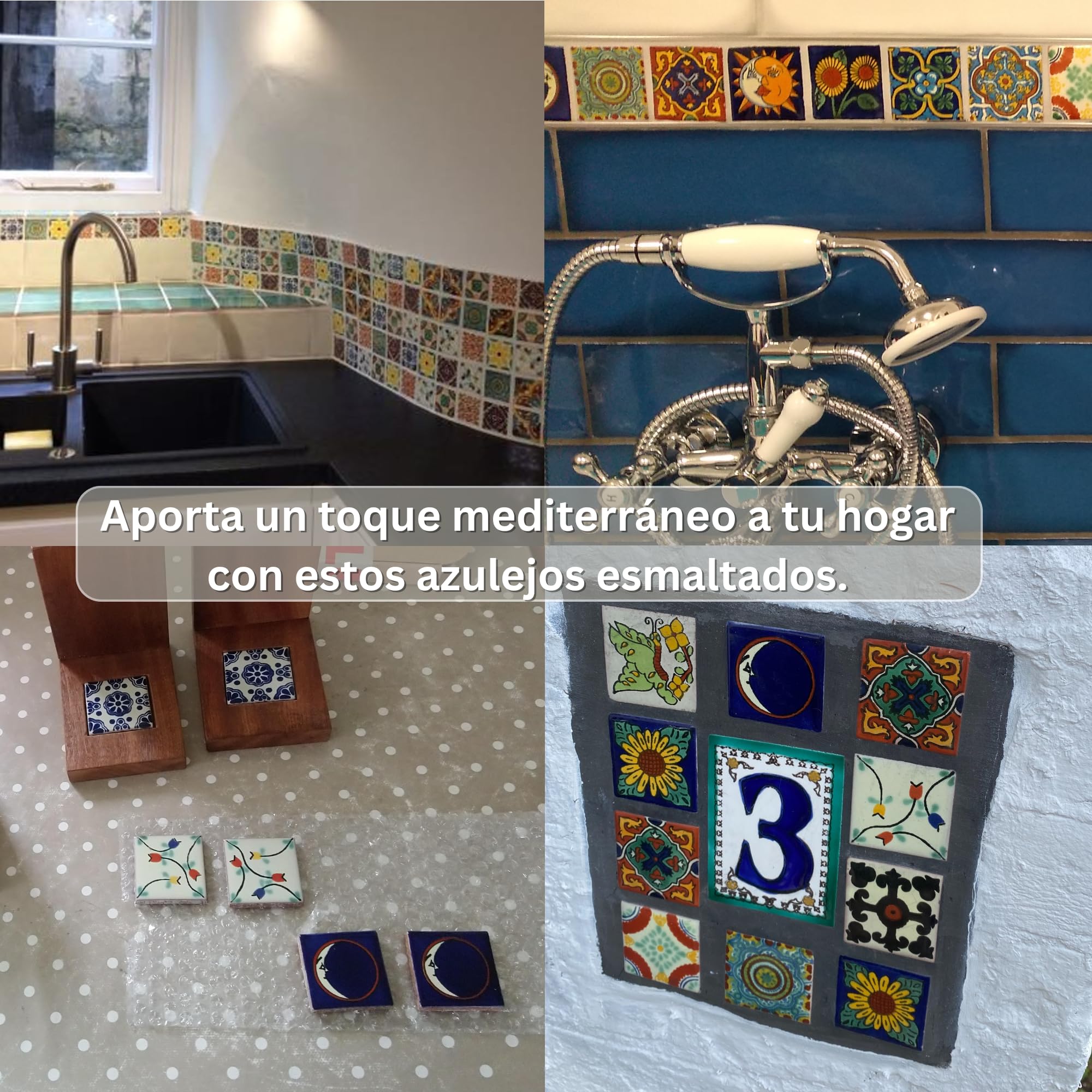 Tumia LAC - Azulejos Talavera Mexicanos Artesanales Estilo Rosalind - Ceramica para Manualidades y Salpicadero Cocina Bano - Azulejo individual