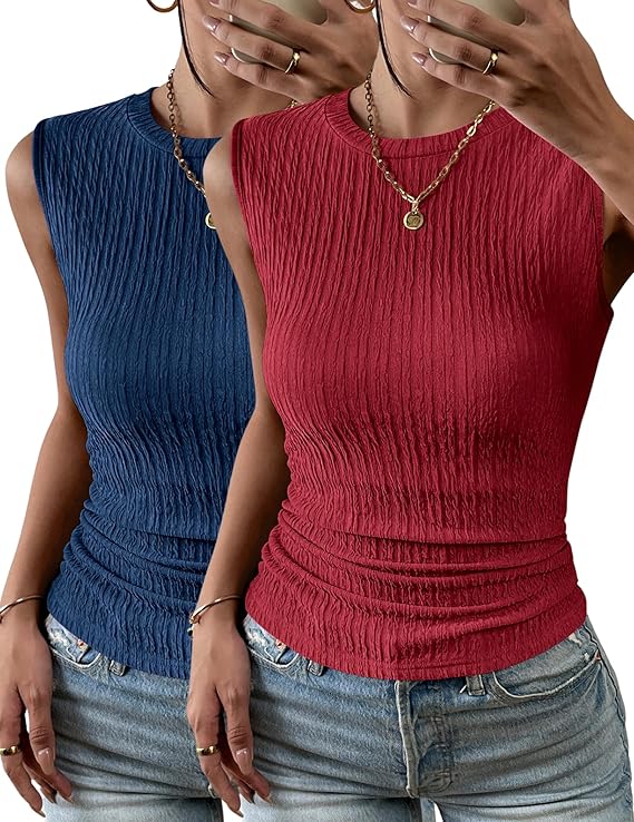 Zeagoo Women's High Neck Tank Top 2024 Summer Casual Ribbed Knit Slim Fitted Basic Textured Sleeveless Shirts