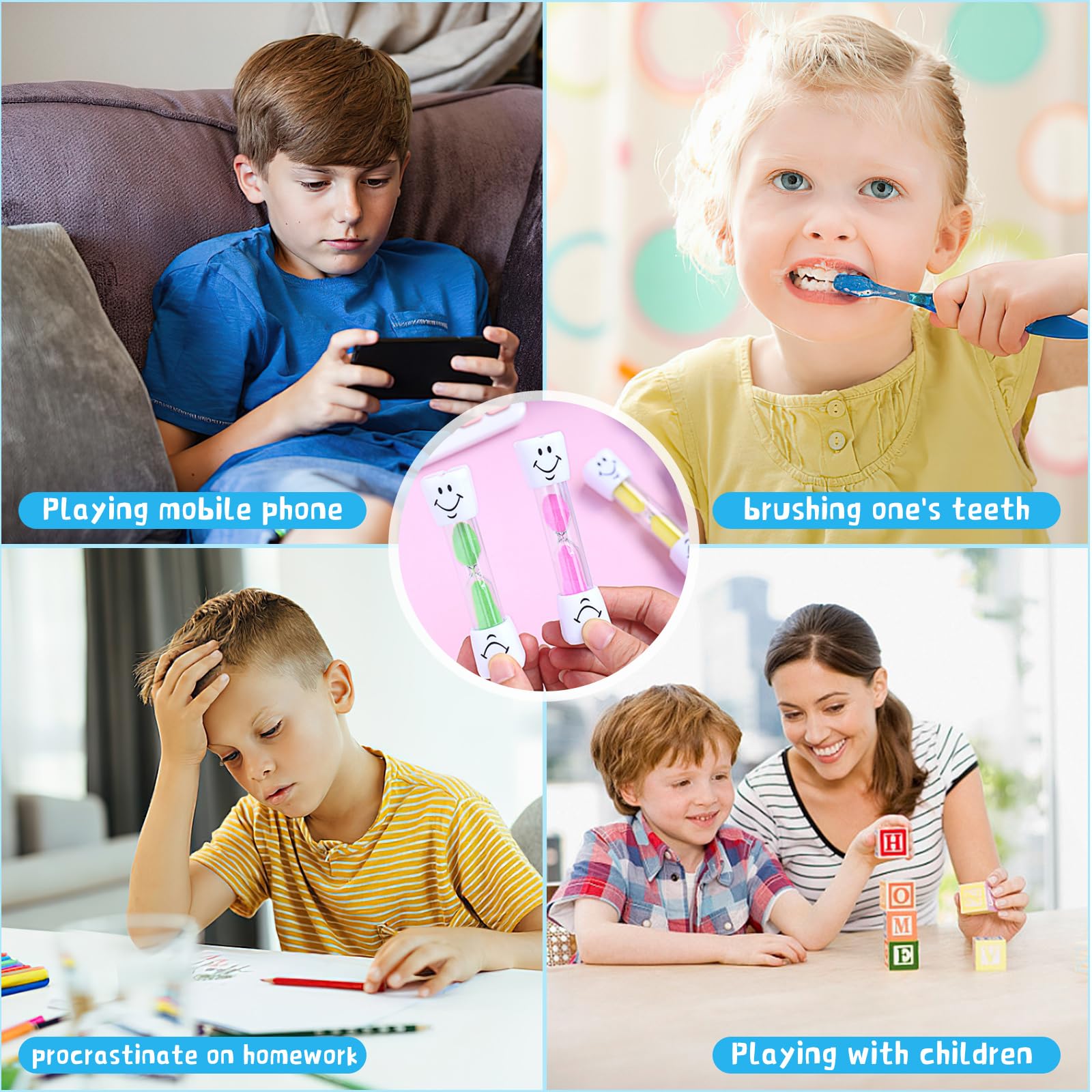 PlsMupn Set di 3 Clessidre Colorate per Bambini, Timer a Sabbia da 5/10/30 Minuti, Clessidra per Lavarsi i Denti, Cucina, Giochi, Ufficio e Time Management