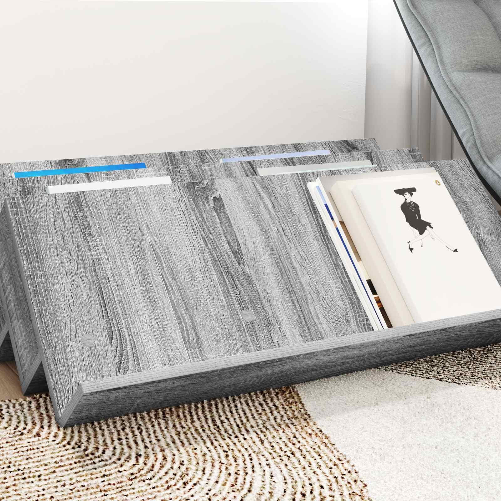 Regał na magazynek Sonoma szary materiał drewnopochodny, 90 x 53 x 28,5 cm, z 3 półkami na deski, do salonu, biura, korytarza i poczekalni, praktyczne przechowywanie i stylowa półka