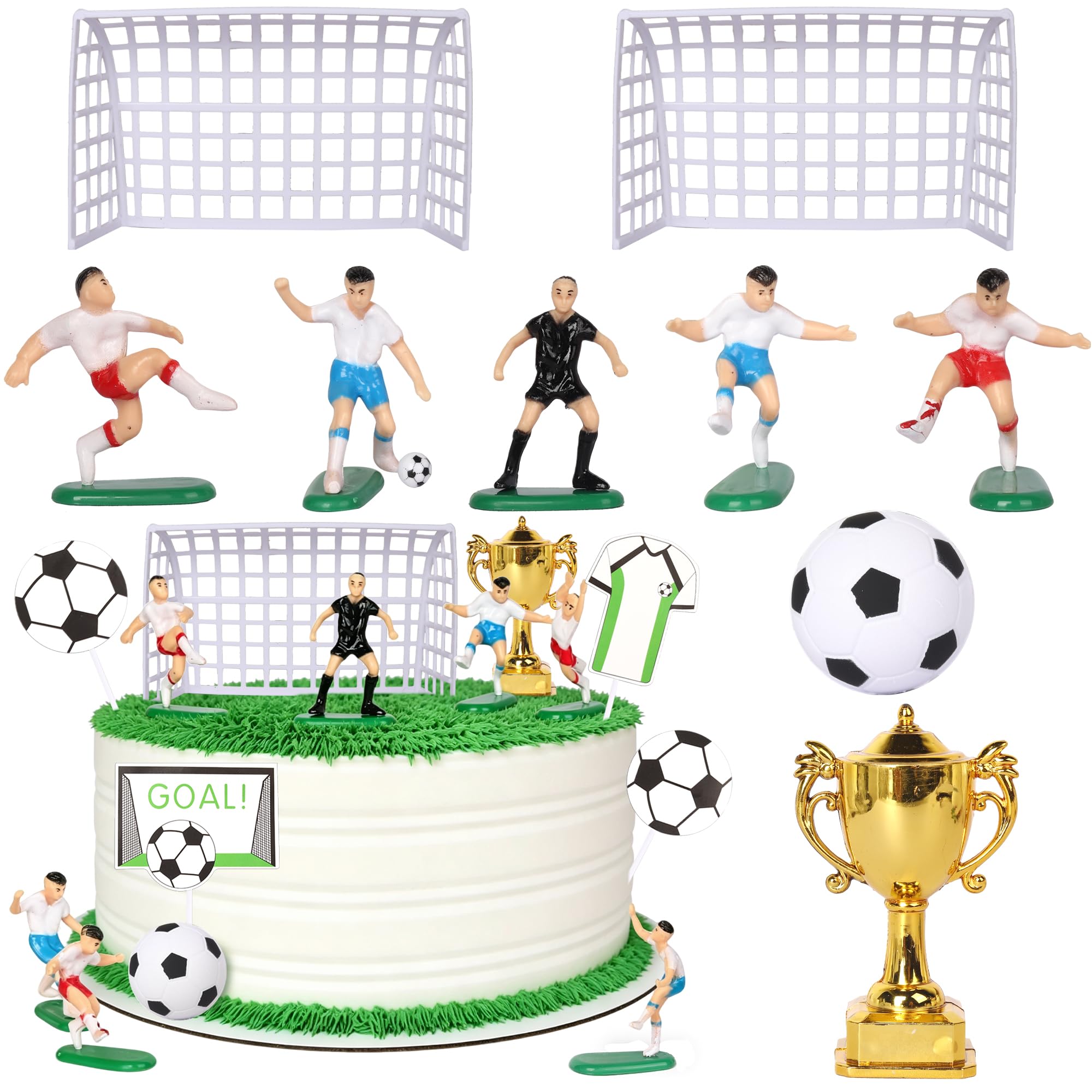 SYKYCTCY 15 Pack Soccer Cake Topper Soccer Trophy Ball Player Goal Cupcake Toppers Birthday Party Decorations Sport Theme Birthday Cake Decorations for Boys Supplies
