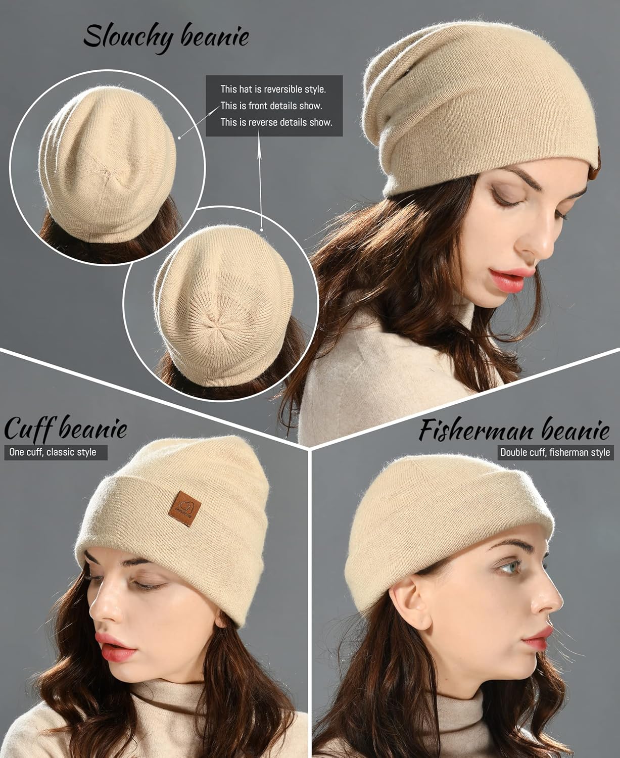 jaxmonoy Slouchy Knit Beanies Winter Hats for Women Men Soft Warm Reversible Slouch Cuffed Skull Knitted Beanie Cap - Image 6