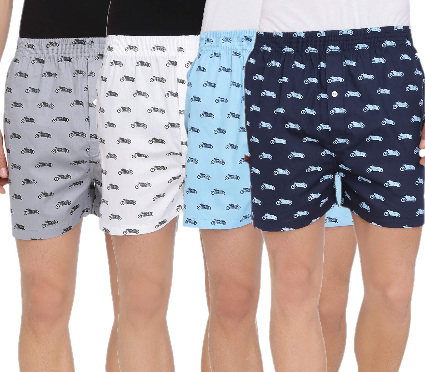 The Cotton Company Men's Cotton Printed Boxer Shorts - Pack of 4 - Motorcycle (Boxers014_M_Motorcycle_P4_M) Multicolour